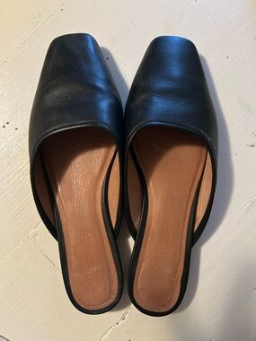 Madewell Black Leather Square-Toe Slide Mules